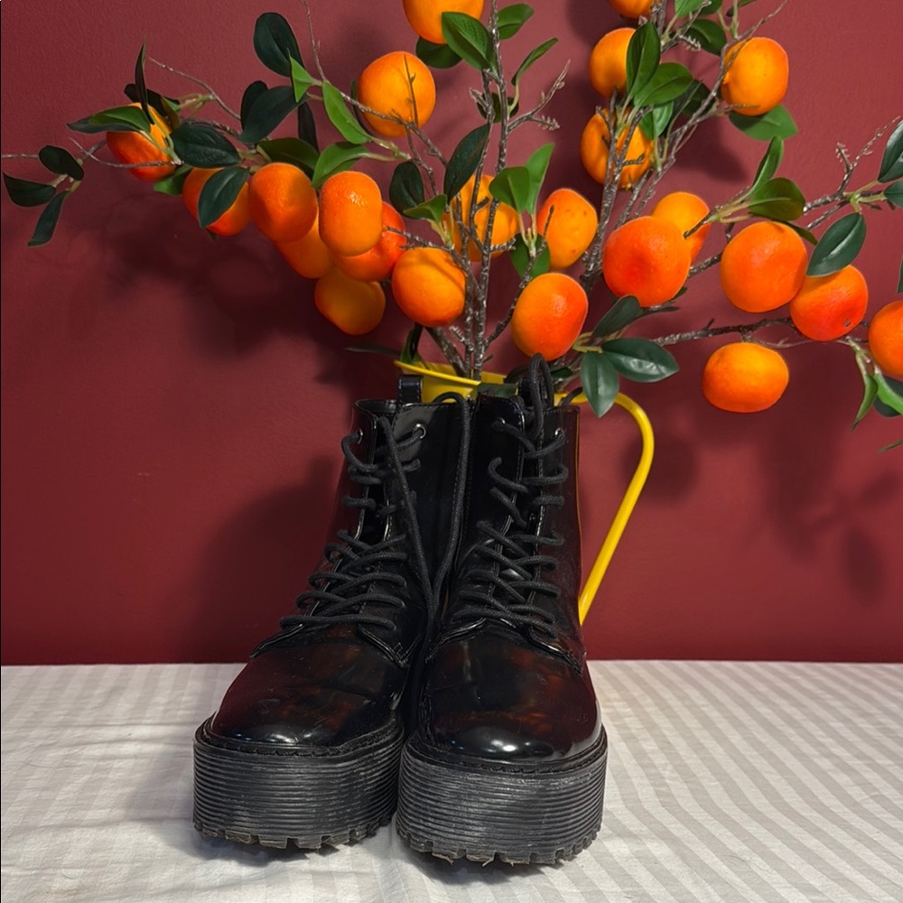 Bershka Glossy Black Platform Boots